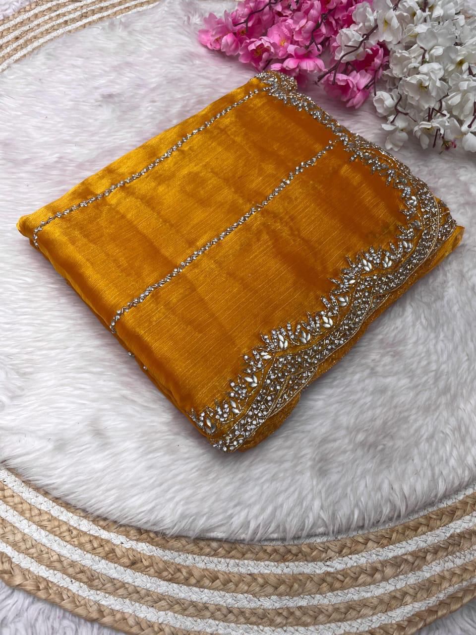 Designer Zimmy Choo Saree with Khatli Cut Dana & Diamond Handwork silk